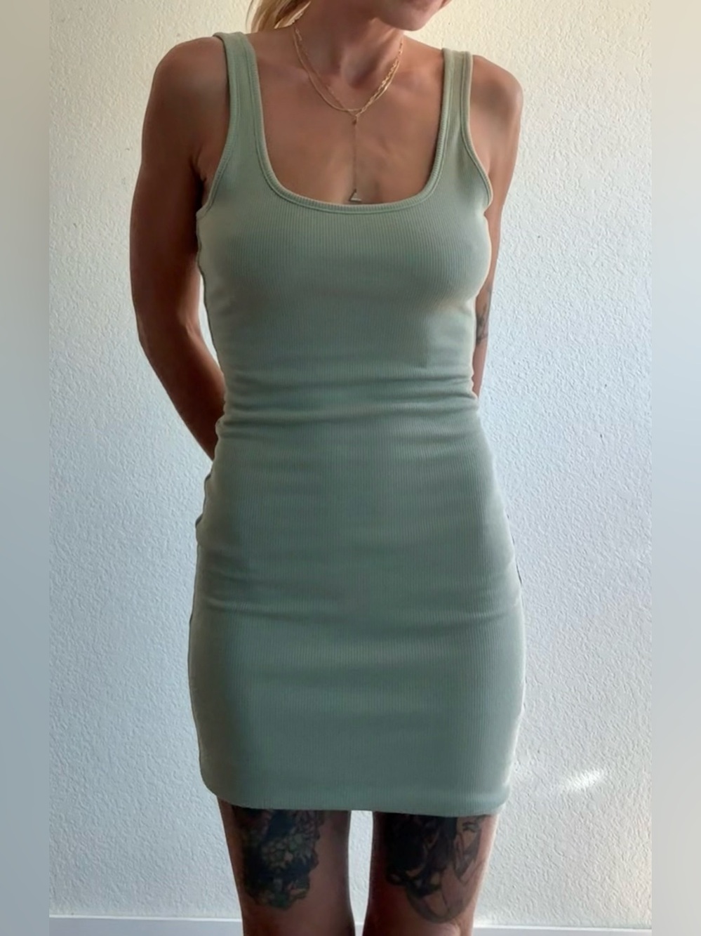 Love Tree Sage Green Ribbed Mini Dress